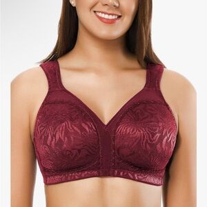 Elegant Red bra jacquard NEW zero bound 38 DDD no wire no padding red wine
